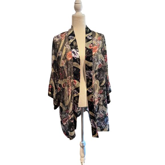VINTAGE VICTORIA'S SECRET Gold Label Sheer Floral Kimono Robe-One Size - Picture 2 of 5